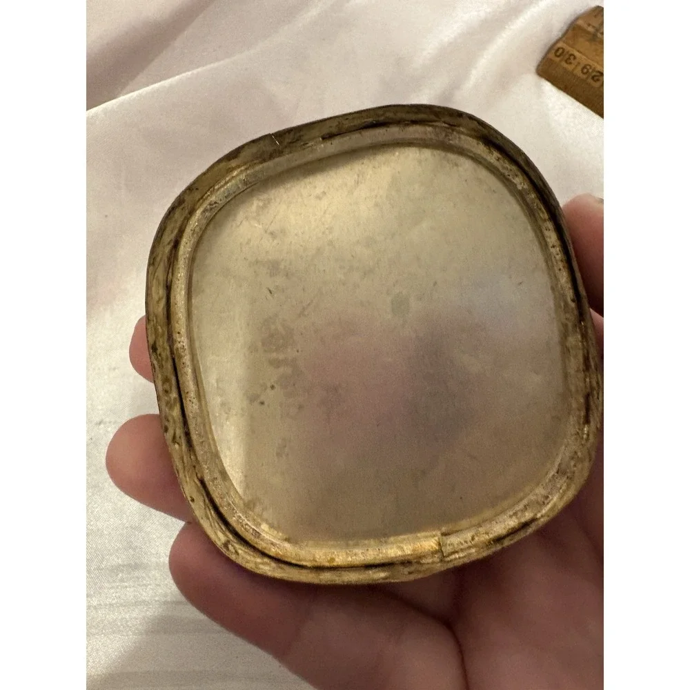 Vintage Porcelain Pottery Shard Trinket Box Pink White Flower Silver colored box